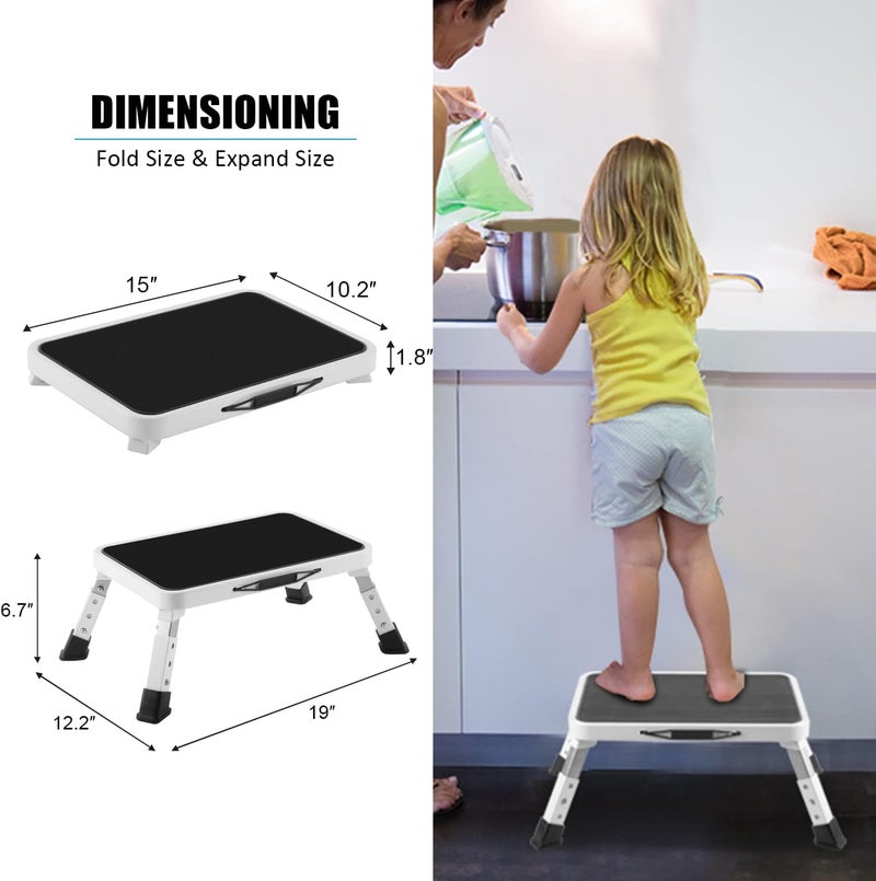 Jocauto Folding Step Stool, Height-Adjustable Step Stool with Non-Slip Platform, Step Ladder for Adults or Kids in Kitchen, Home, 330 Lbs Capacity - Image 5